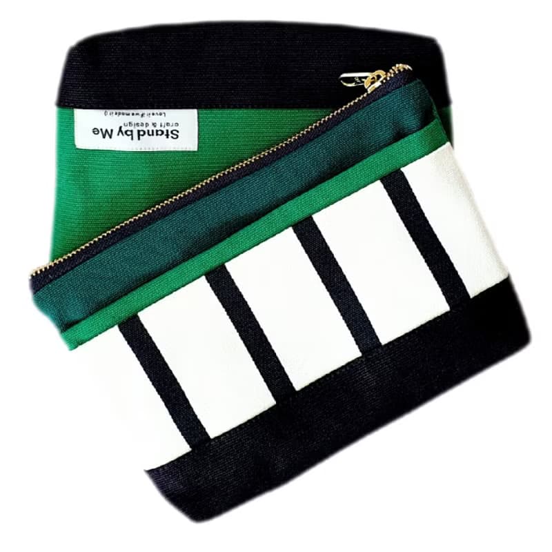手拿包 Canvas pouch Lovely bag Dark green color strip design YKK zipper 化妝包/收納袋