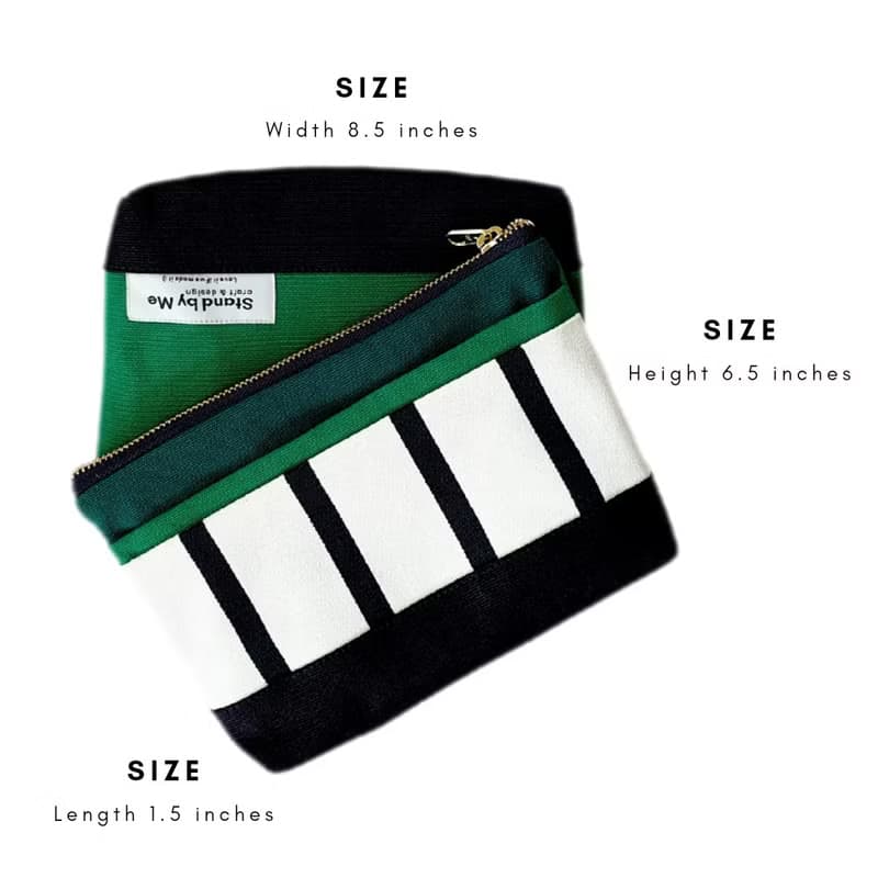 手拿包 Canvas pouch Lovely bag Dark green color strip design YKK zipper 化妝包/收納袋