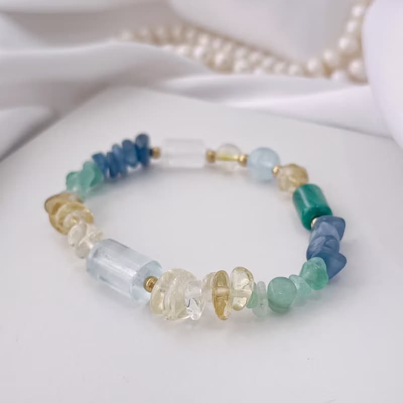 海藍寶 藍晶石 孔雀石 白水晶 黃水晶 鈦晶 招財平安天然水晶手鏈