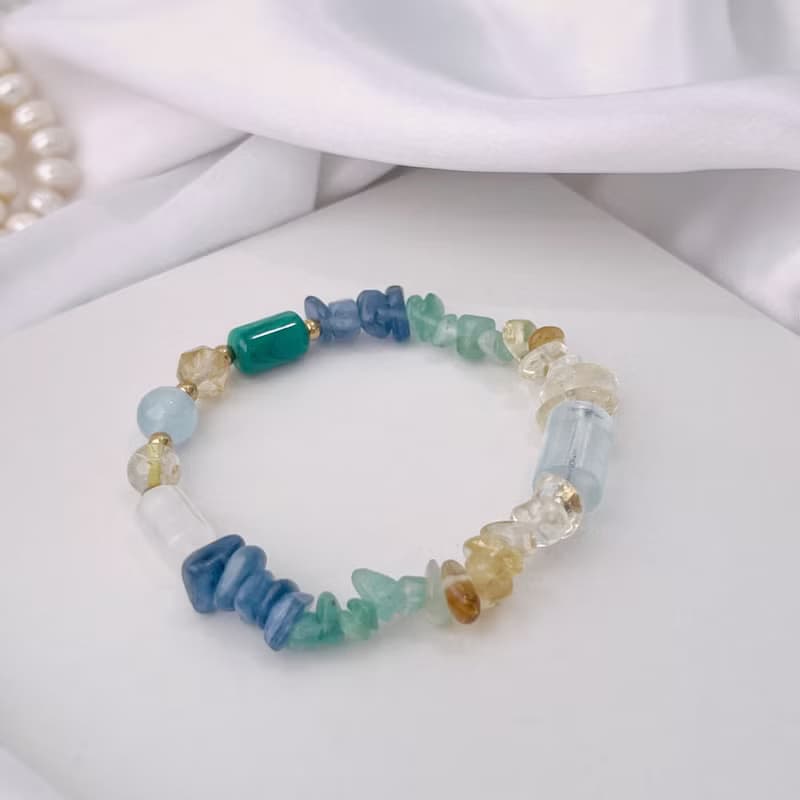 海藍寶 藍晶石 孔雀石 白水晶 黃水晶 鈦晶 招財平安天然水晶手鏈
