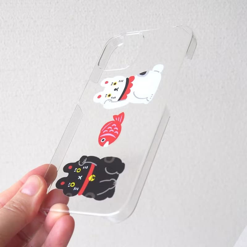 【クリアスマホケース】シロクロ招き猫