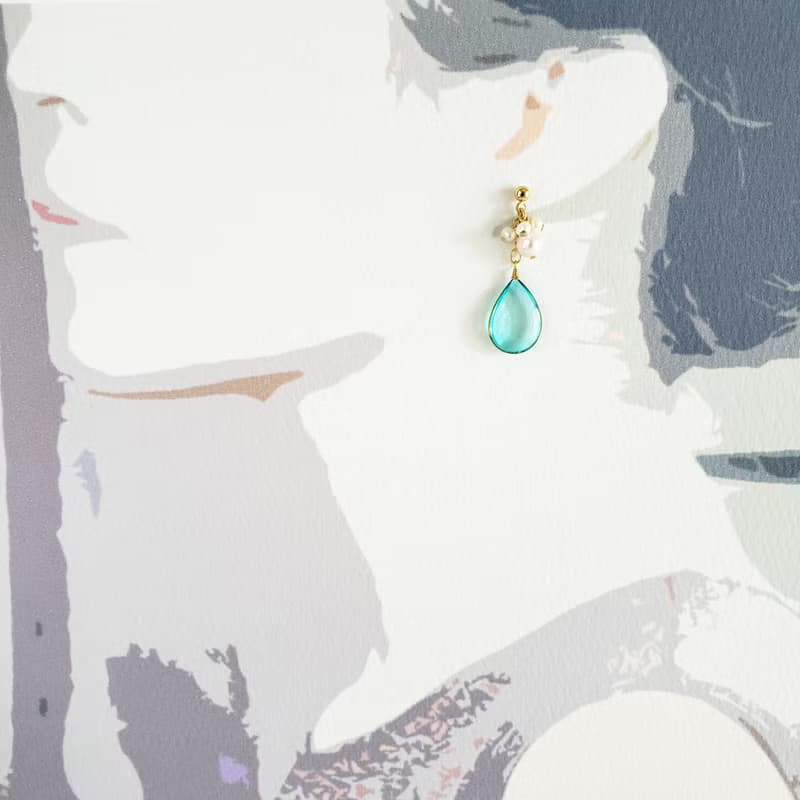 水色雫と淡水パールのピアス or イヤリング