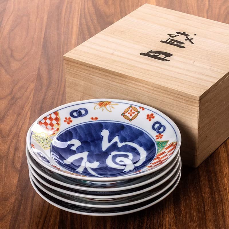 日本進口美濃燒光峰描金陶瓷餐具家用炒菜盤子深盤禮盒裝喬遷禮物