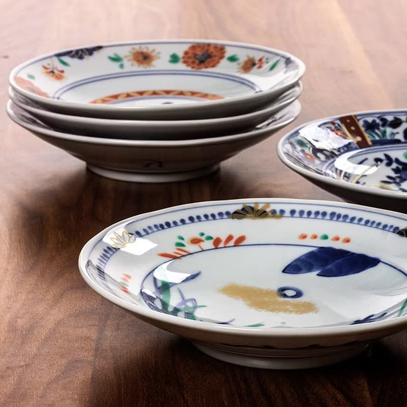 日本進口美濃燒光峰描金陶瓷餐具家用炒菜盤子深盤禮盒裝喬遷禮物