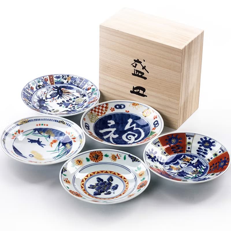 日本進口美濃燒光峰描金陶瓷餐具家用炒菜盤子深盤禮盒裝喬遷禮物