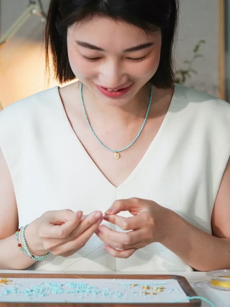 原創天水謠天然綠松石串珠手工項鏈