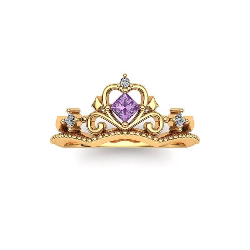 【Purplemay jewellery】純18K實金復古紫水晶鑽石戒指 - R176