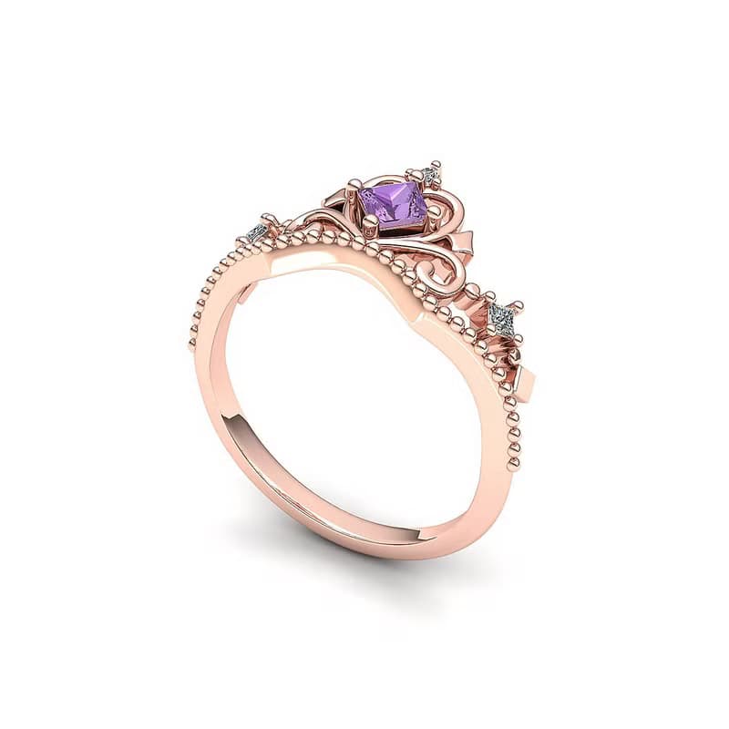 【Purplemay jewellery】純18K實金復古紫水晶鑽石戒指 - R176