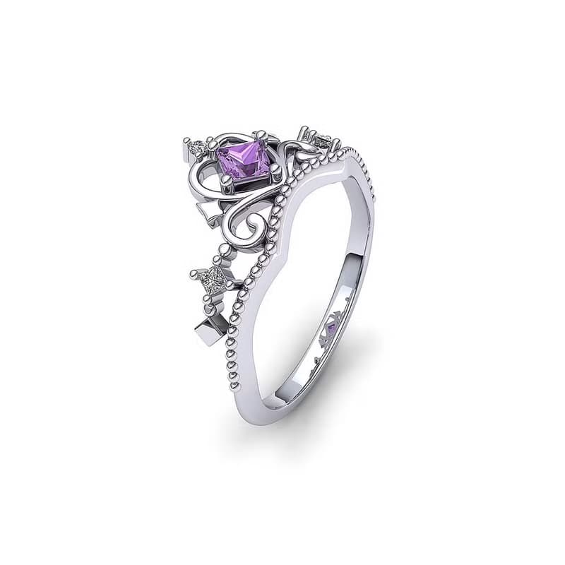 【Purplemay jewellery】純18K實金復古紫水晶鑽石戒指 - R176