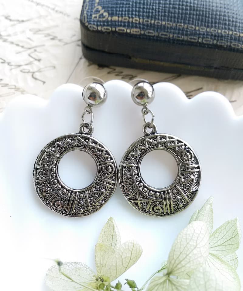 Vintage Jewelry 西洋古董飾品 銀色調 經典環圈 針式耳環