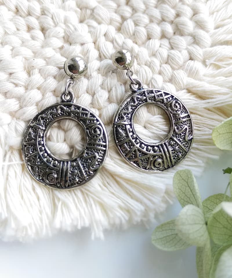 Vintage Jewelry 西洋古董飾品 銀色調 經典環圈 針式耳環