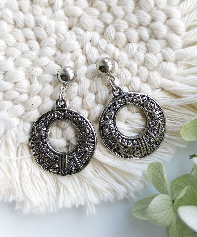 Vintage Jewelry 西洋古董飾品 銀色調 經典環圈 針式耳環