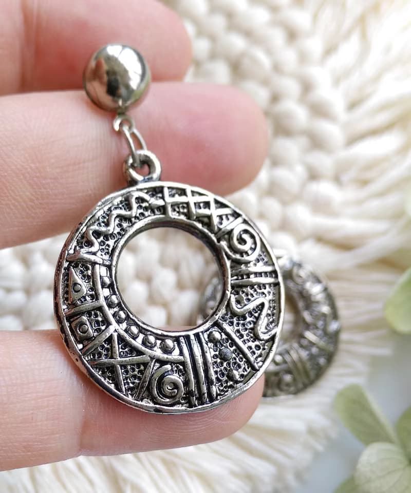 Vintage Jewelry 西洋古董飾品 銀色調 經典環圈 針式耳環