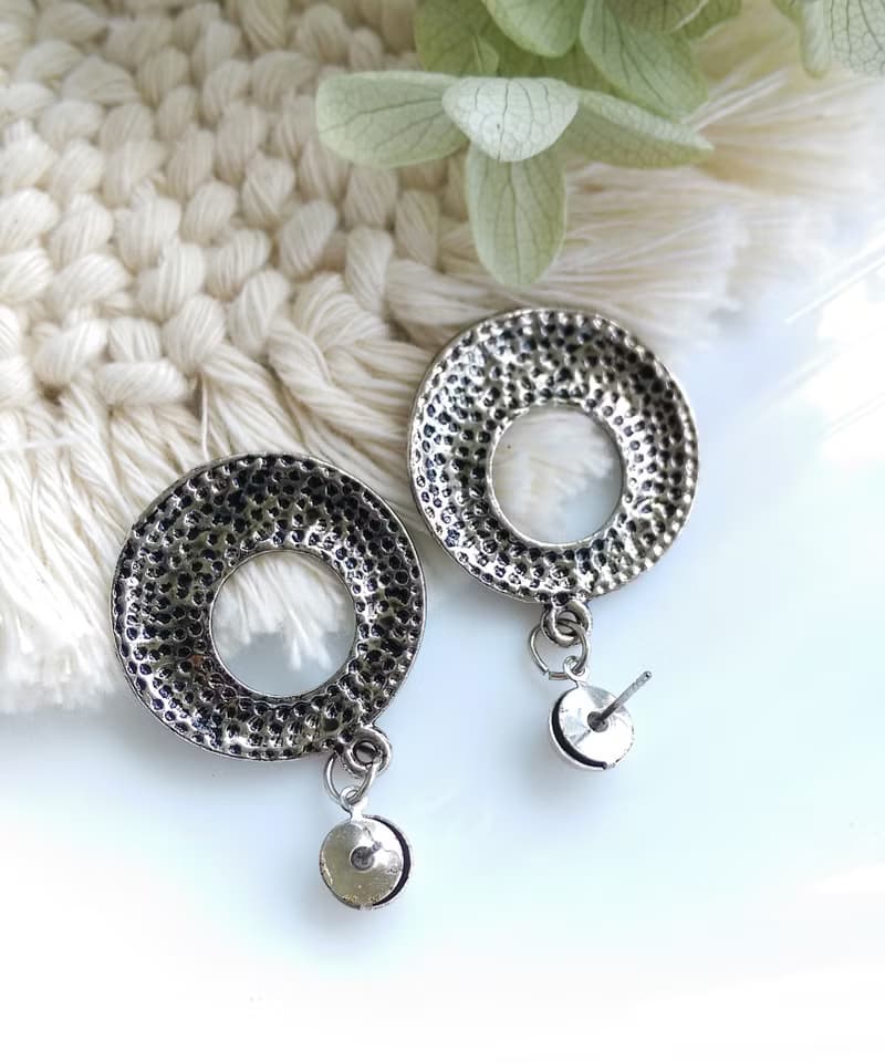 Vintage Jewelry 西洋古董飾品 銀色調 經典環圈 針式耳環