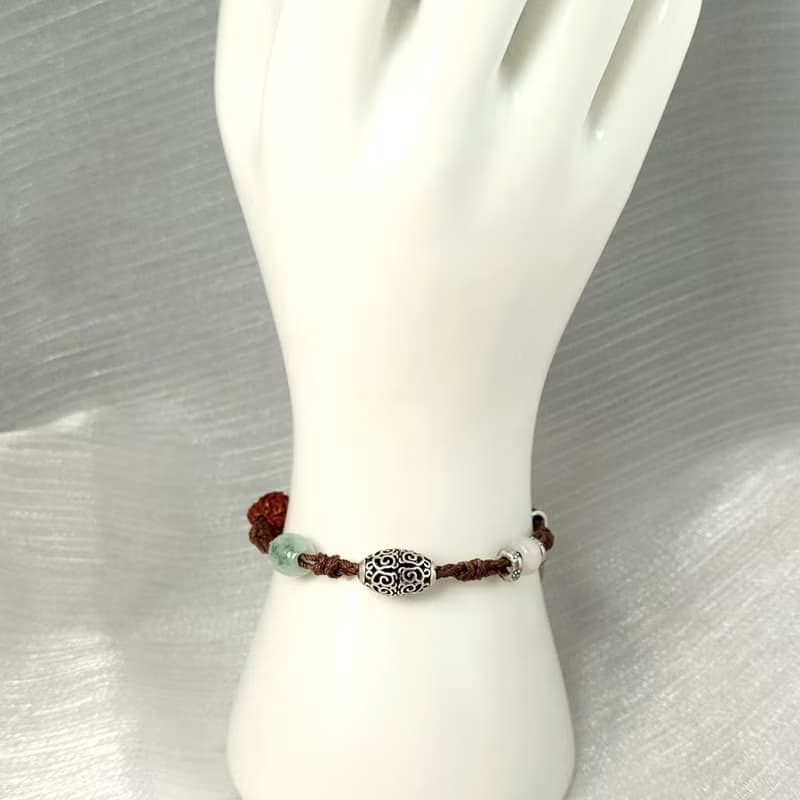 手鍊 天然 鹽源瑪瑙 草莓水晶 金剛菩提 翡翠 925銀飾 蠟線 編織