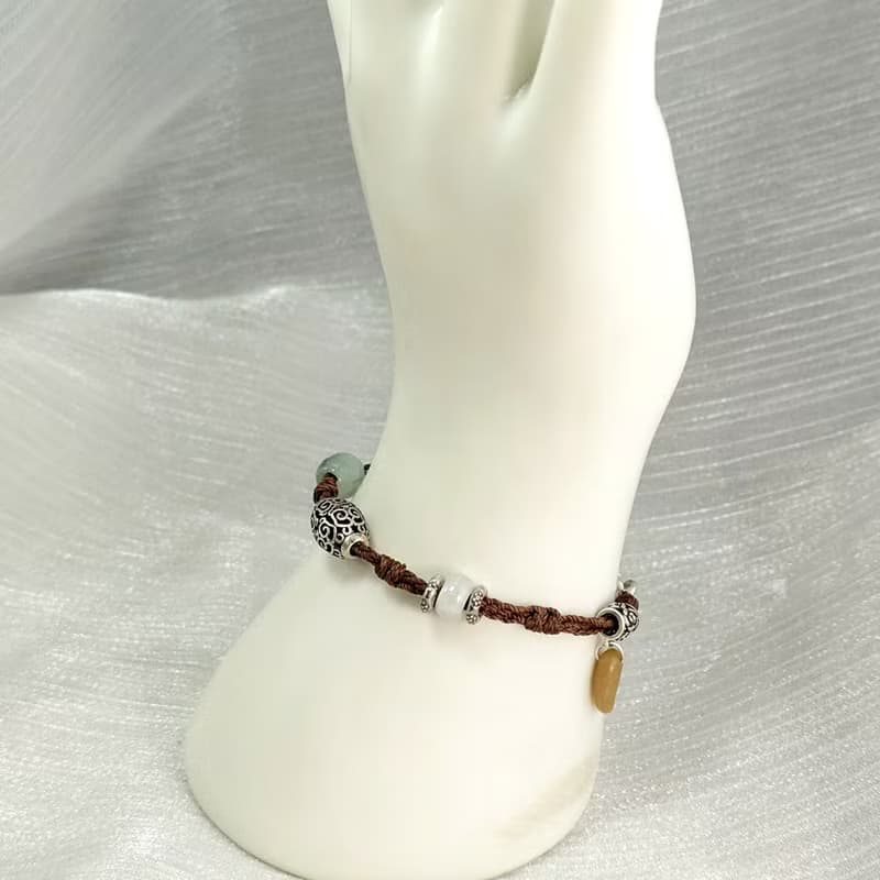 手鍊 天然 鹽源瑪瑙 草莓水晶 金剛菩提 翡翠 925銀飾 蠟線 編織