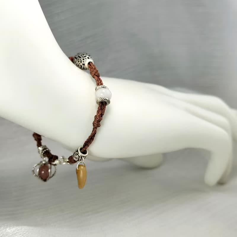 手鍊 天然 鹽源瑪瑙 草莓水晶 金剛菩提 翡翠 925銀飾 蠟線 編織