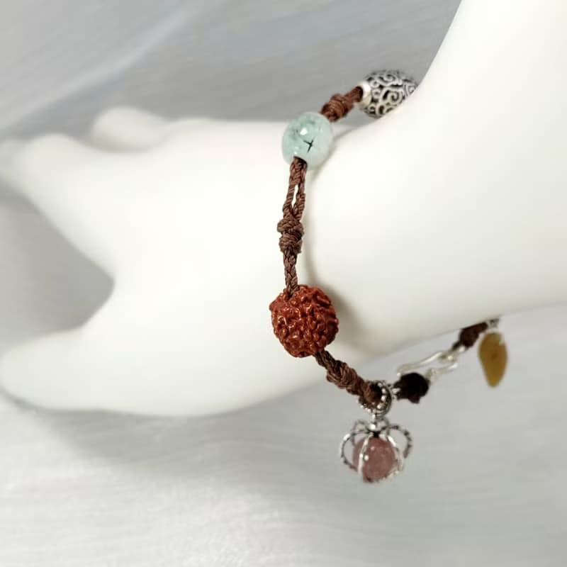 手鍊 天然 鹽源瑪瑙 草莓水晶 金剛菩提 翡翠 925銀飾 蠟線 編織