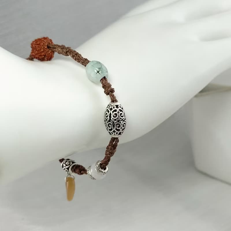 手鍊 天然 鹽源瑪瑙 草莓水晶 金剛菩提 翡翠 925銀飾 蠟線 編織