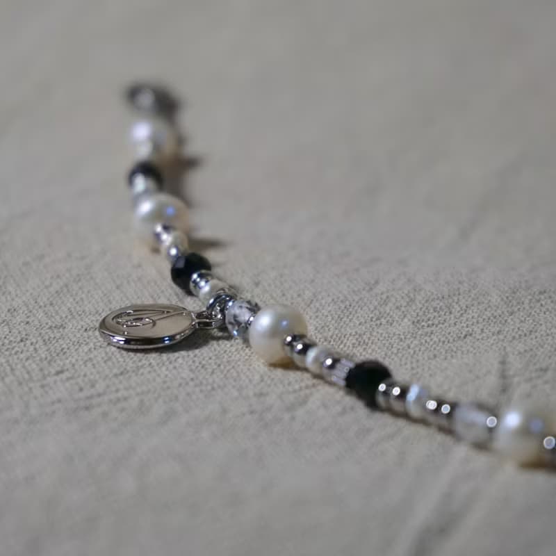 ll 白天不懂夜的黑 ll 淡水珍珠 黑碧璽 白水晶手鍊 BR-00009