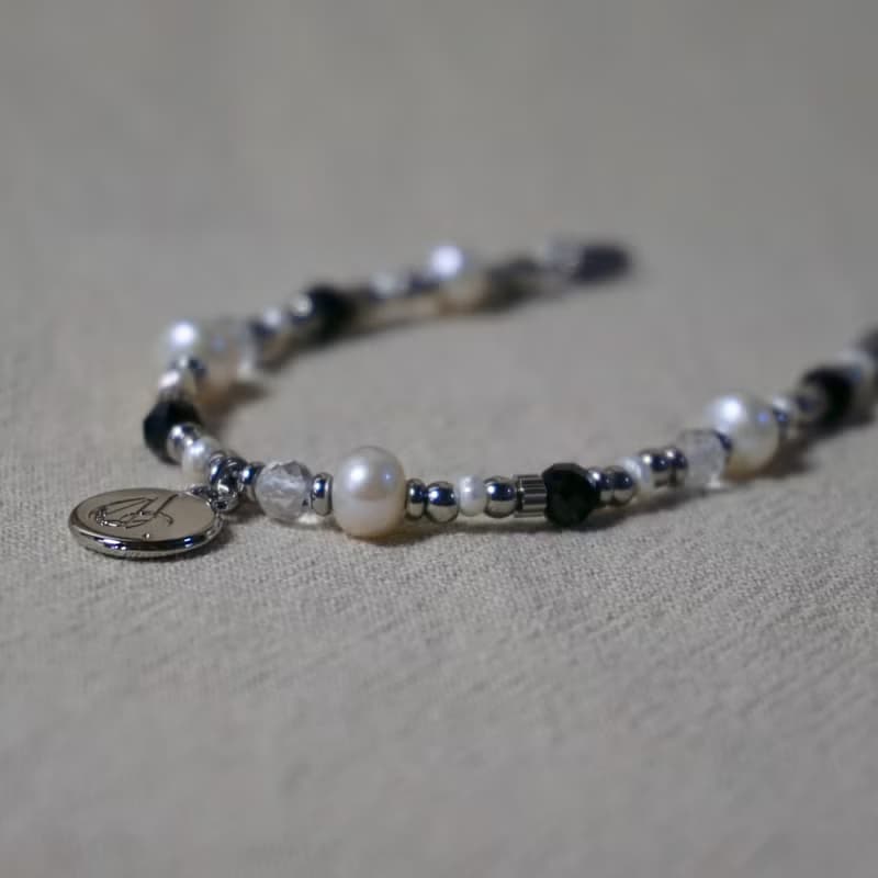 ll 白天不懂夜的黑 ll 淡水珍珠 黑碧璽 白水晶手鍊 BR-00009