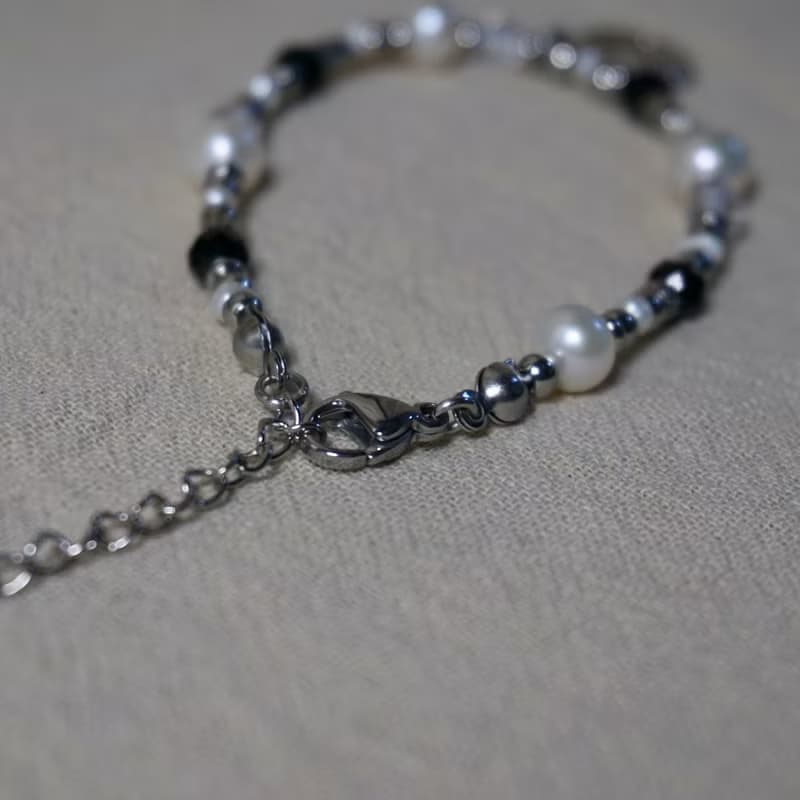 ll 白天不懂夜的黑 ll 淡水珍珠 黑碧璽 白水晶手鍊 BR-00009