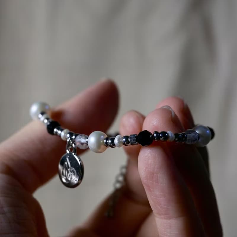 ll 白天不懂夜的黑 ll 淡水珍珠 黑碧璽 白水晶手鍊 BR-00009
