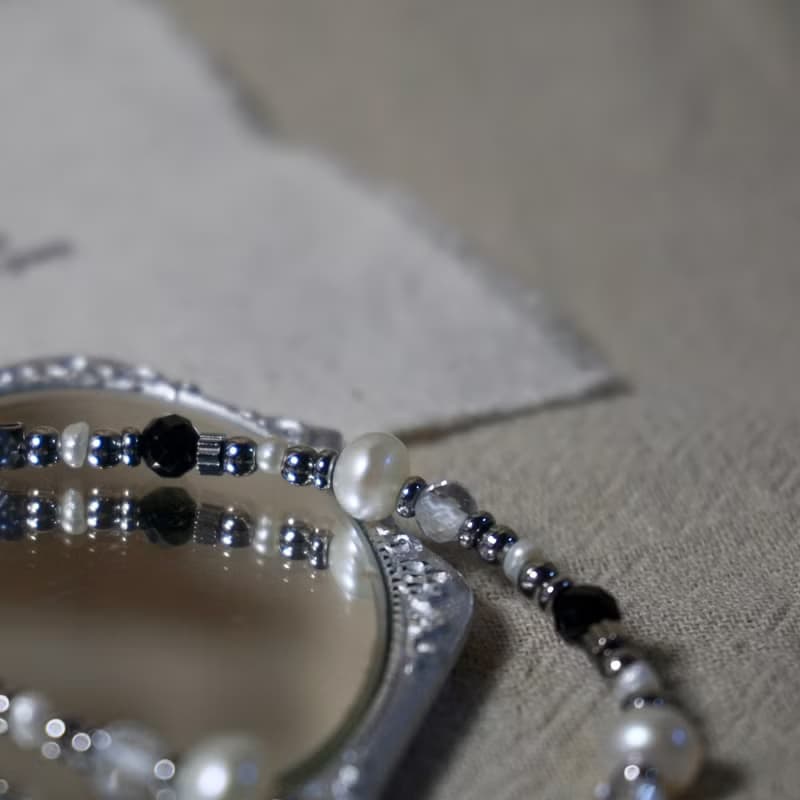 ll 白天不懂夜的黑 ll 淡水珍珠 黑碧璽 白水晶手鍊 BR-00009