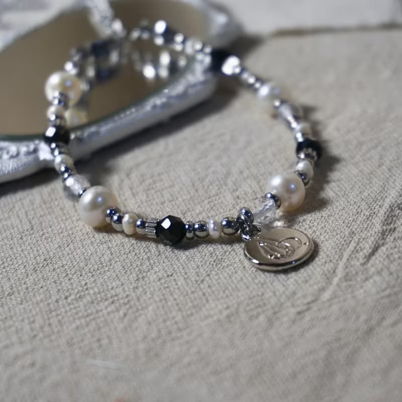 ll 白天不懂夜的黑 ll 淡水珍珠 黑碧璽 白水晶手鍊 BR-00009
