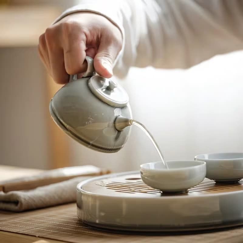 聞說|日式煙灰簡約茶壺茶具套裝 家用禪意功夫陶瓷茶杯小號茶盤