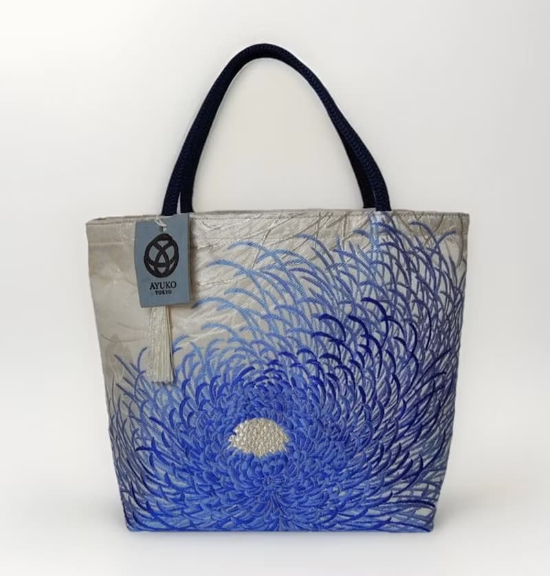 獨一無二真絲和服袋帶托特包, 日本手工刺繡升級改造包, 和風藝術
