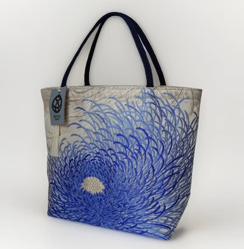 獨一無二真絲和服袋帶托特包, 日本手工刺繡升級改造包, 和風藝術