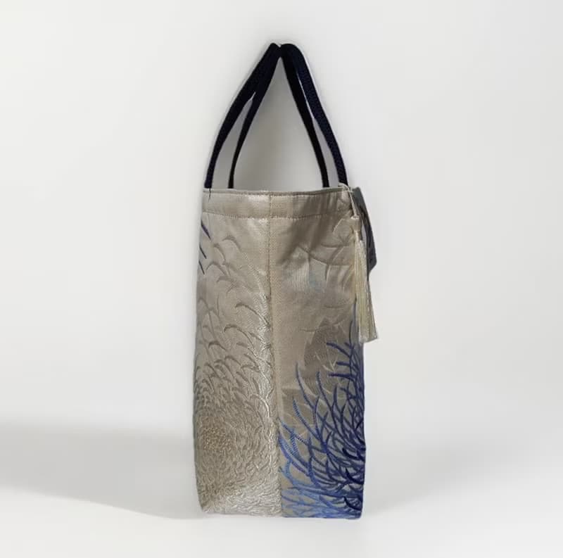 獨一無二真絲和服袋帶托特包, 日本手工刺繡升級改造包, 和風藝術