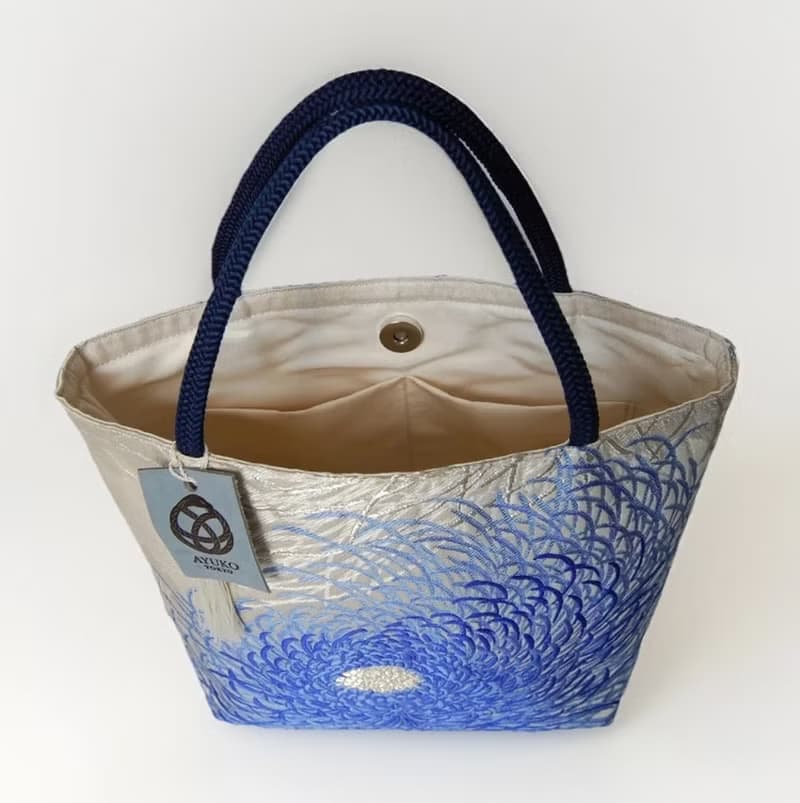 獨一無二真絲和服袋帶托特包, 日本手工刺繡升級改造包, 和風藝術