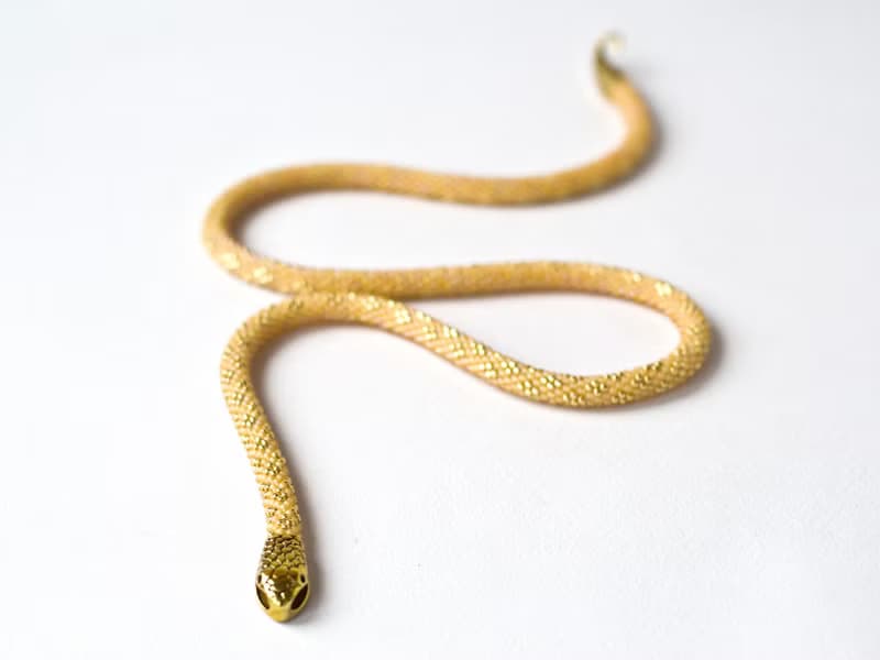 Yellow beaded snake choker, Seed bead necklace, Ouroboros, Bead crochet necklace