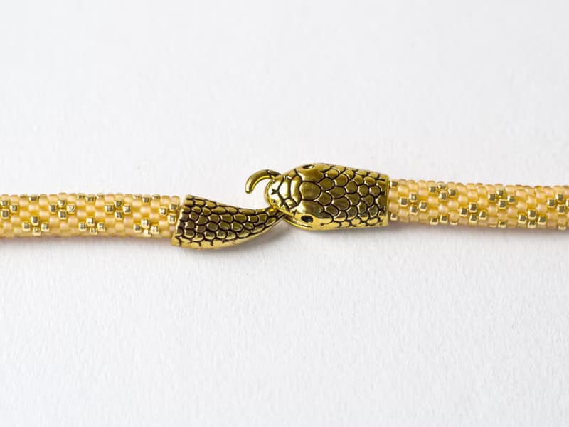 Yellow beaded snake choker, Seed bead necklace, Ouroboros, Bead crochet necklace