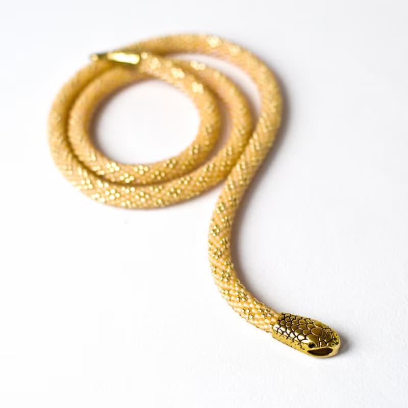 Yellow beaded snake choker, Seed bead necklace, Ouroboros, Bead crochet necklace