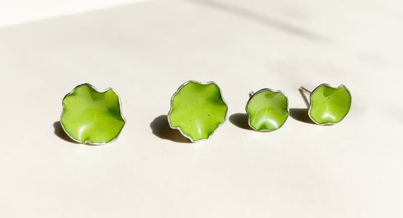 接單訂製 敲打小花純銀珐瑯耳環-一對
