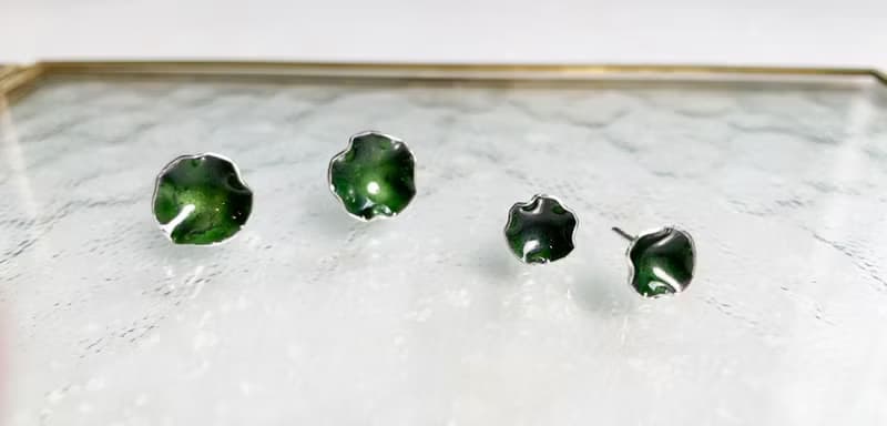 接單訂製 敲打小花純銀珐瑯耳環-一對