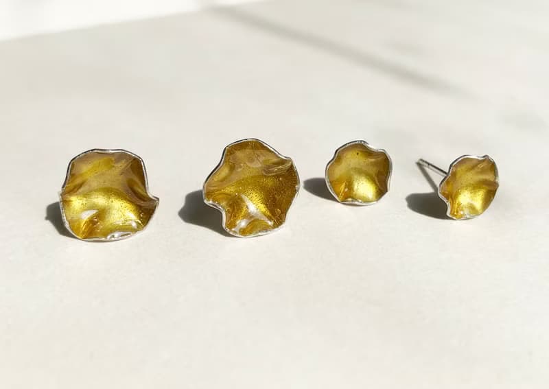 接單訂製 敲打小花純銀珐瑯耳環-一對