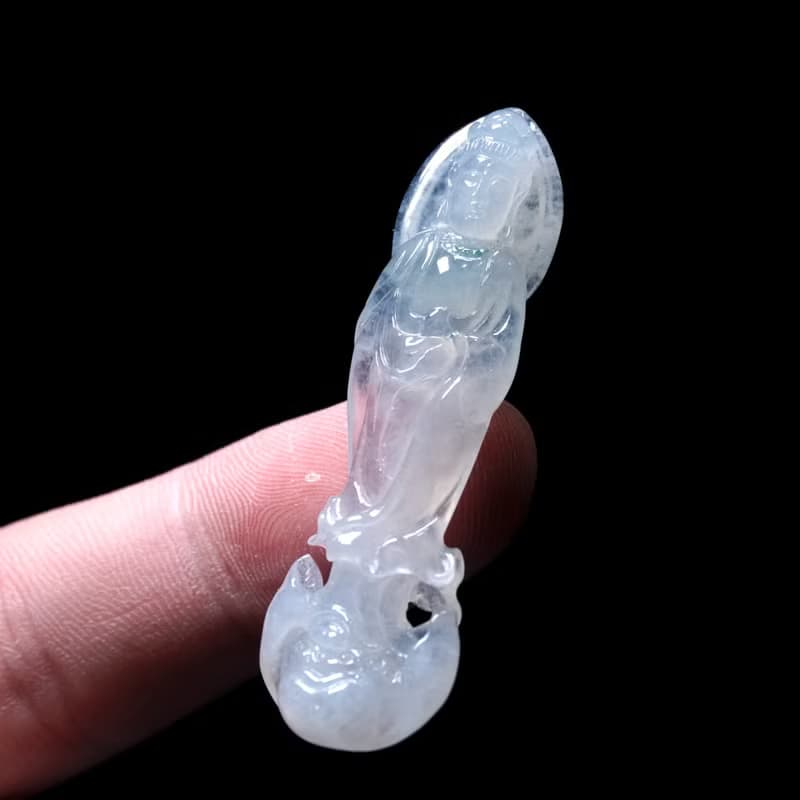 冰種翡翠精雕站蓮觀音菩薩 | 天然緬甸玉翡翠A貨 | 送禮