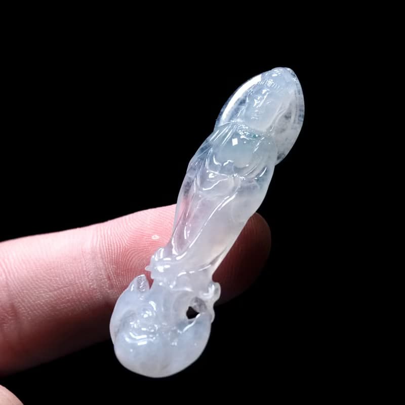 冰種翡翠精雕站蓮觀音菩薩 | 天然緬甸玉翡翠A貨 | 送禮