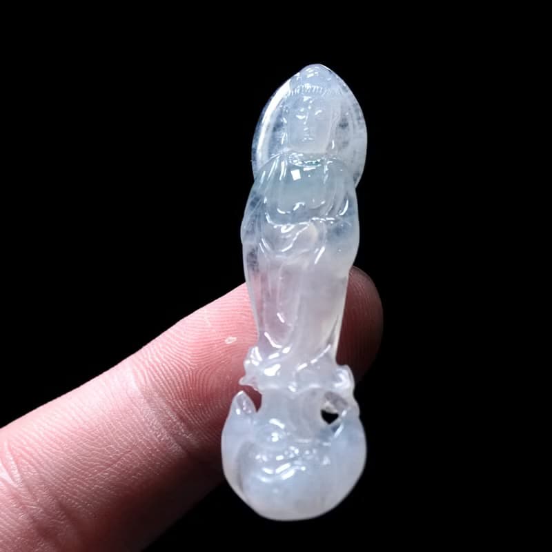 冰種翡翠精雕站蓮觀音菩薩 | 天然緬甸玉翡翠A貨 | 送禮