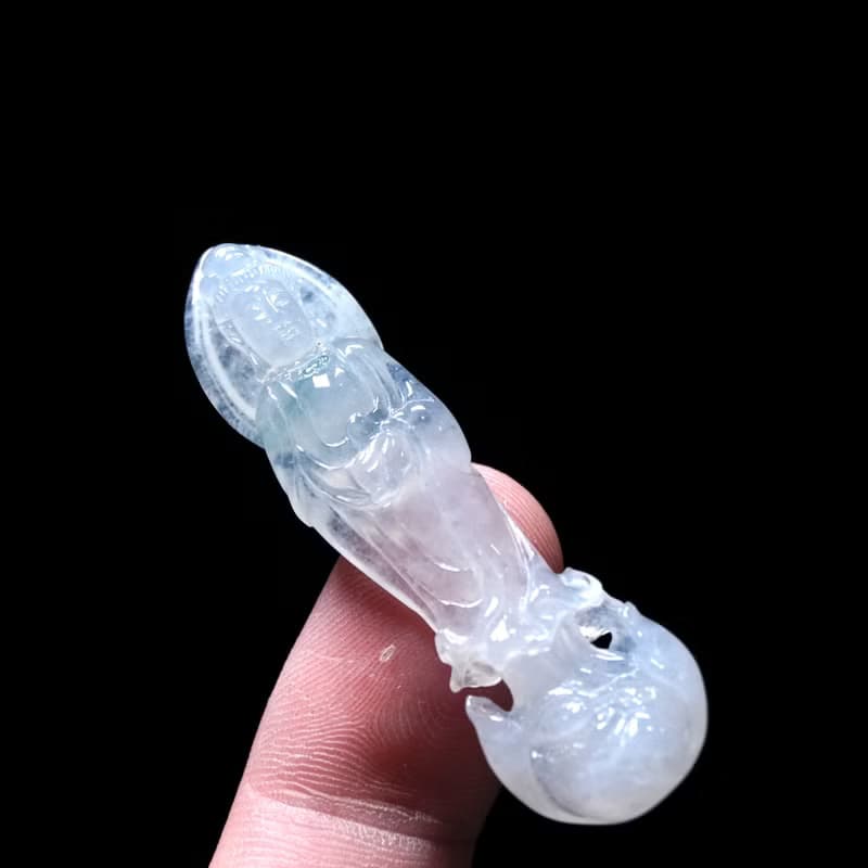 冰種翡翠精雕站蓮觀音菩薩 | 天然緬甸玉翡翠A貨 | 送禮