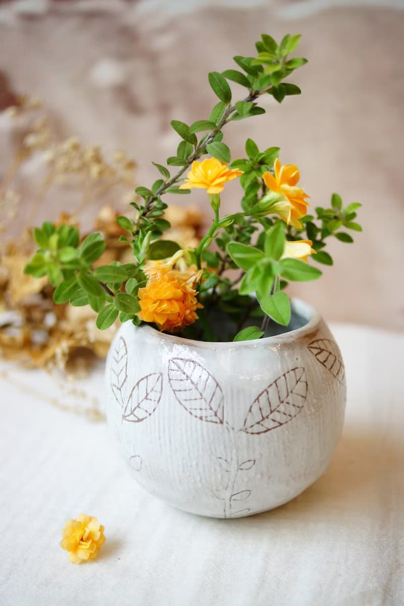 手捏陶花器  小葉 Ø6cm 圓形開運盆栽 多肉植栽小盆器 擺飾 花瓶