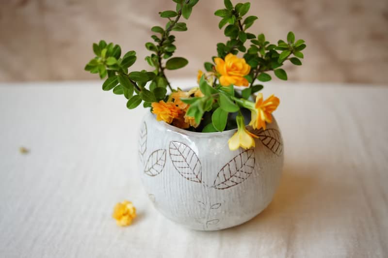 手捏陶花器  小葉 Ø6cm 圓形開運盆栽 多肉植栽小盆器 擺飾 花瓶