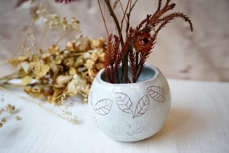 手捏陶花器  小葉 Ø6cm 圓形開運盆栽 多肉植栽小盆器 擺飾 花瓶