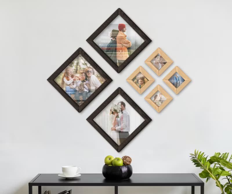 Custom puzzle photo frame collage Diamond wooden picture frame set Square frames