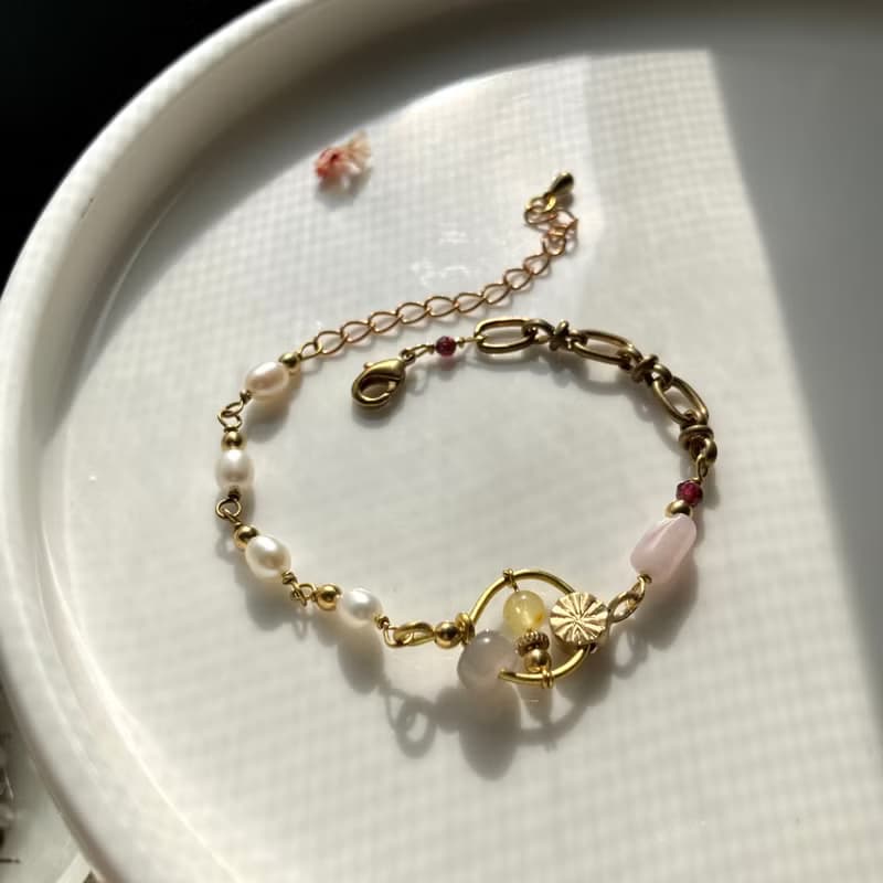 老林雜貨 | 蜜蠟灰翡翠珍珠串串手鍊