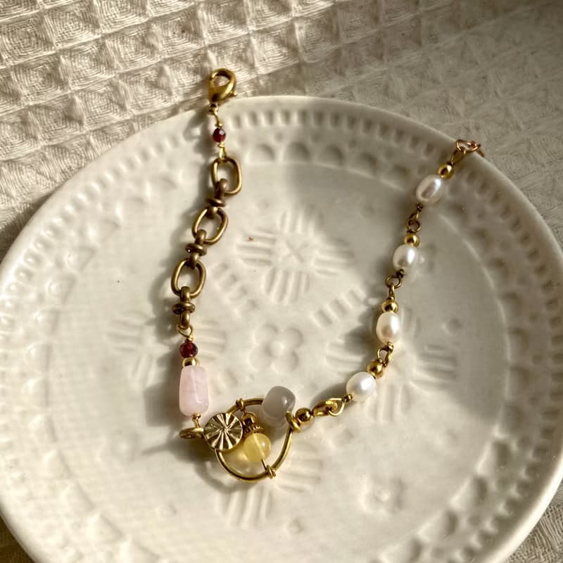 老林雜貨 | 蜜蠟灰翡翠珍珠串串手鍊